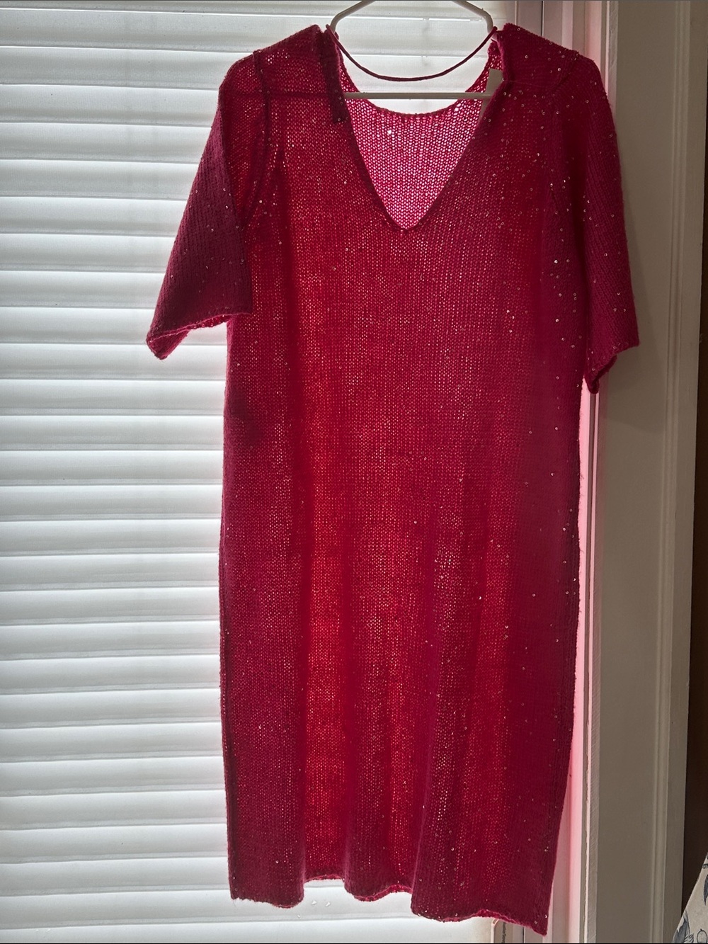 Vero Moda Sparkle Knit V‑Neck Dress in Red
